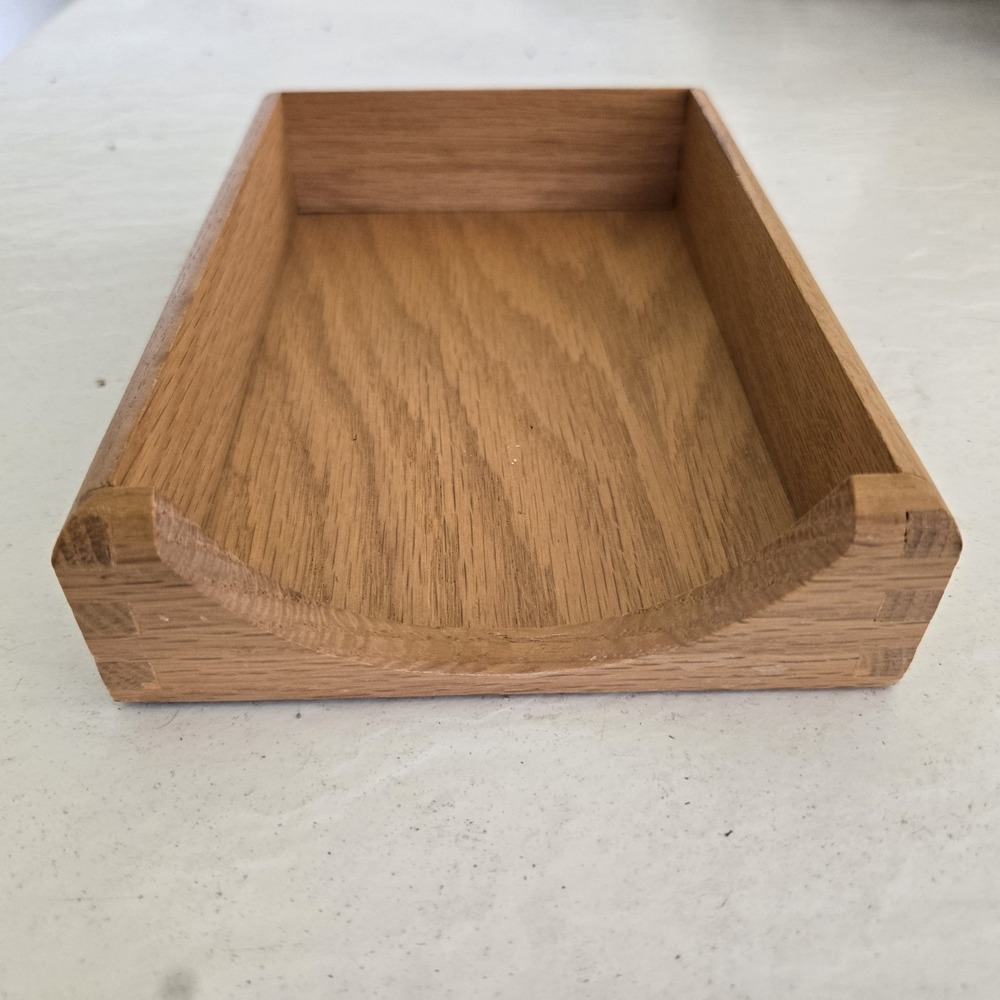 Vintage Carver Small Wood Office Desk Letter Paper Tray Dovetail 4x6 Index RARE